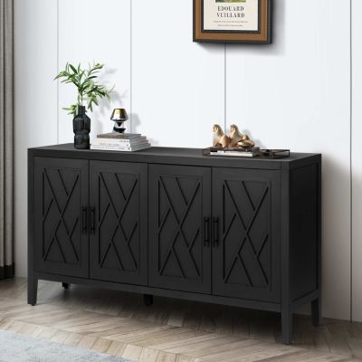 Streamdale Vintage Black Wooden Sideboard - American Country Style