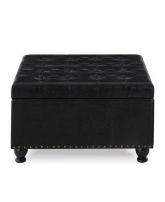 Black Upholstered Ottoman with Wooden Legs
