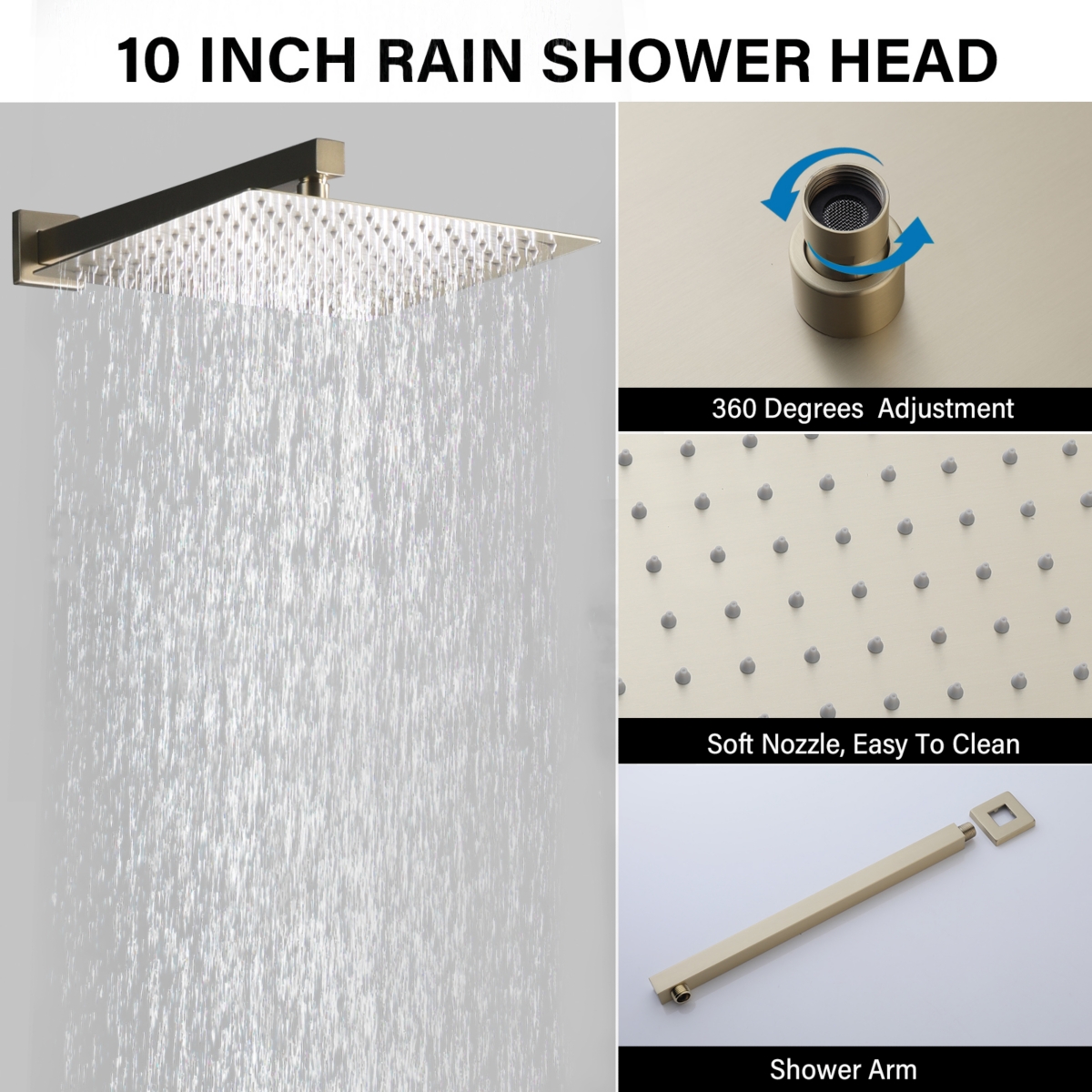 Streamdale Furniture 10 Inch Wall Mounted Rainfall Shower Head System Shower Faucet