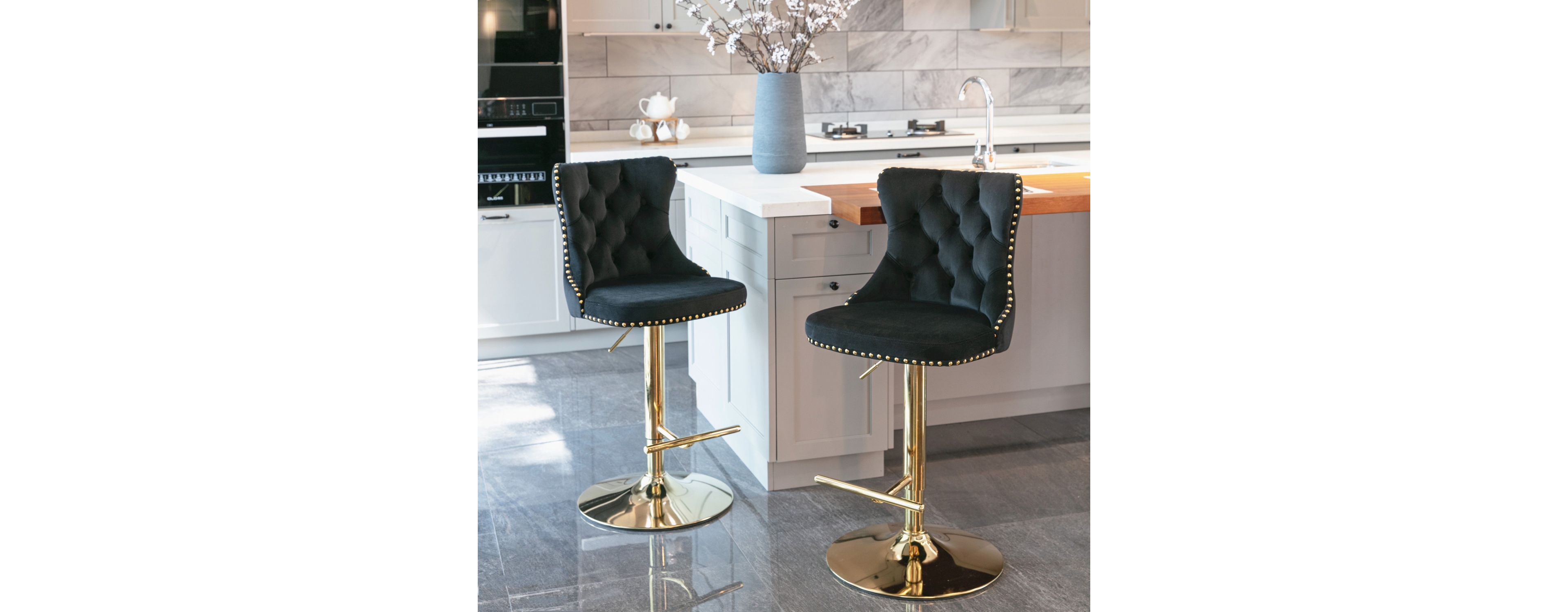 Simplie Fun Set of 2 Adjustable Velvet Bar Stools