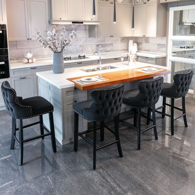 Set of 2 Modern Velvet Wingback Bar Stools