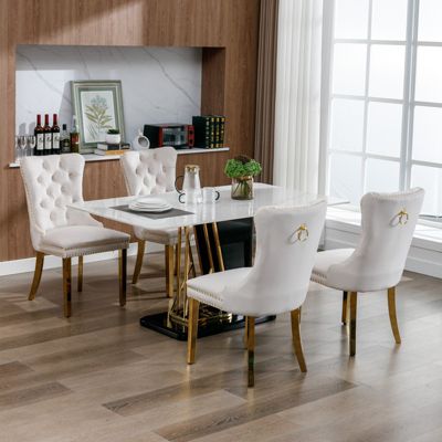 Set of 2 Contemporary Velvet Beige Dining Chairs