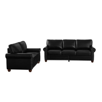 Living Room Sofa With Storage Sofa 2+3 Sectional Black Faux Leather