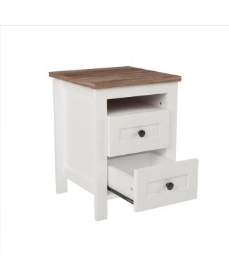 Farmhouse Wooden Nightstand with Storage, White+Brown