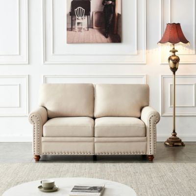 Streamdale Linen Fabric Upholstery With Storage Loveseat (Beige)