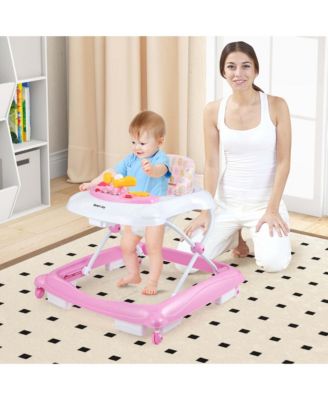 Foldable Baby Walker with 3 Adjustable Heights Comfy Padded Seat Music Tray