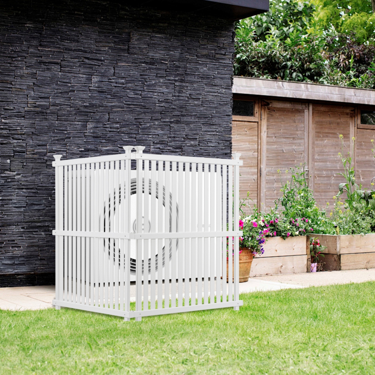 Privacy Screen Panels Kit Air Conditioner Trash Can Enclosure Vinyl White Color - White