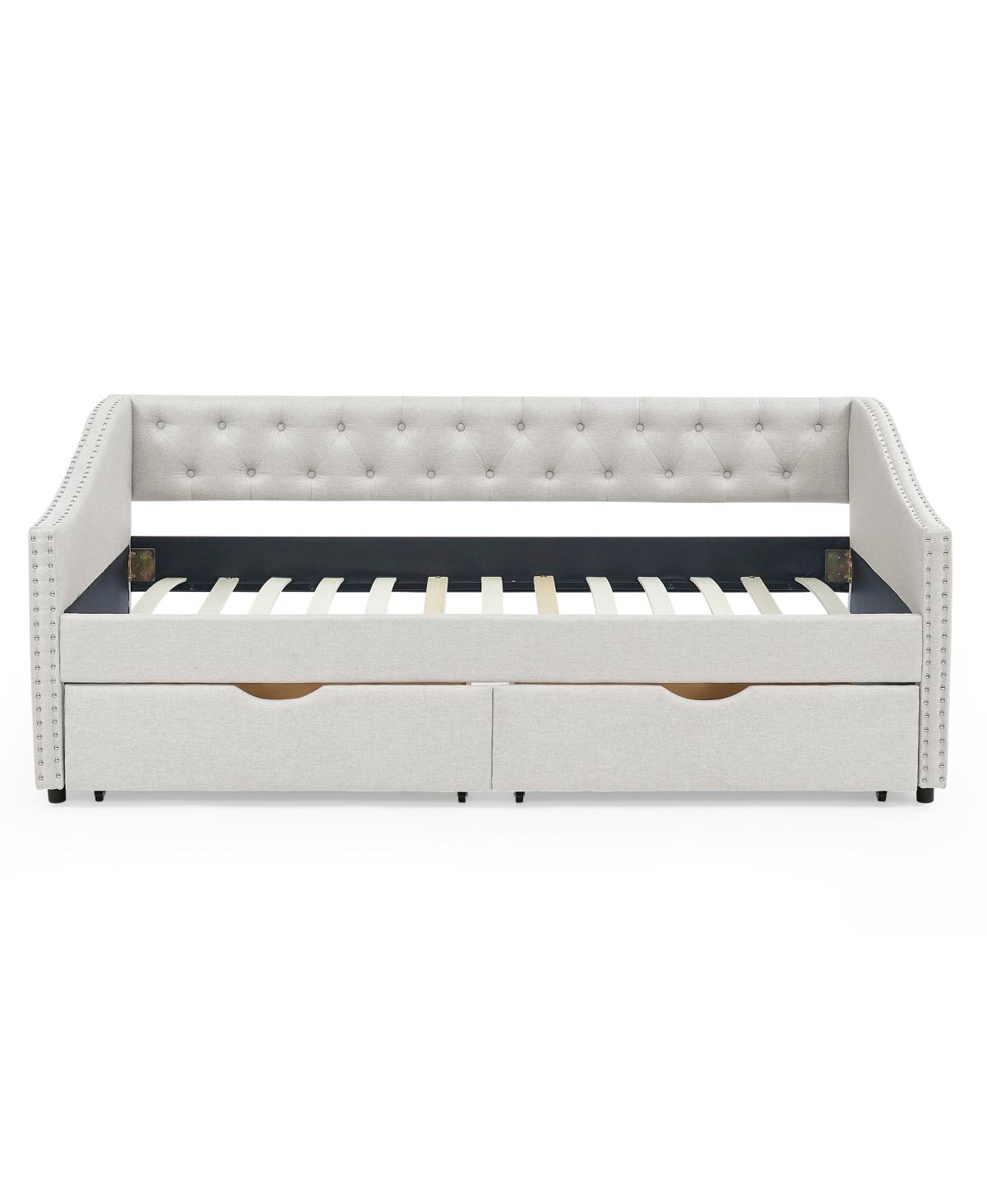 Streamdale Furniture Upholstered Twin Size Daybed with Drawers, Beige