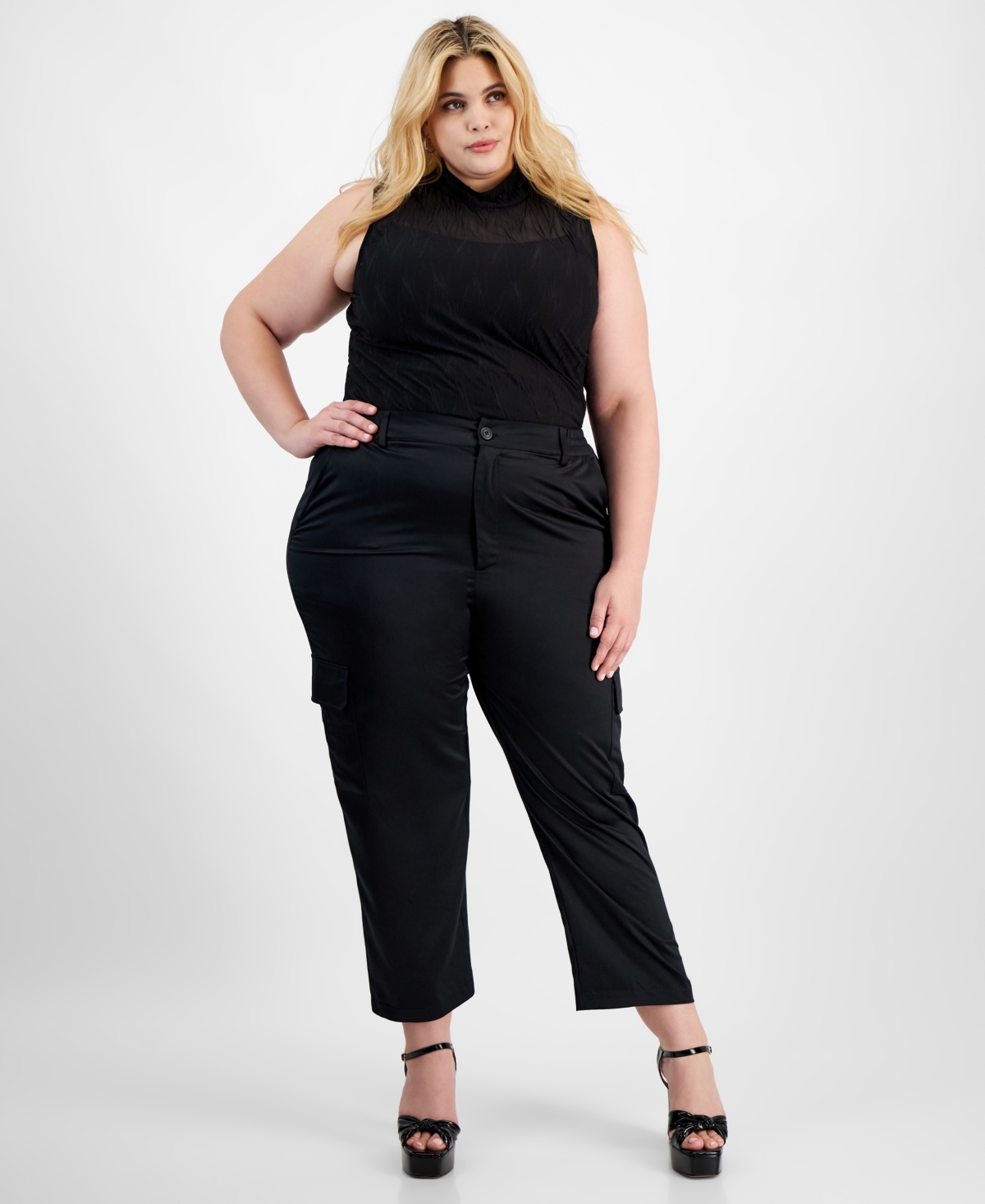 Trendy Plus Size Satin Cropped Cargo Pants, Created for Macy's - Root Beer