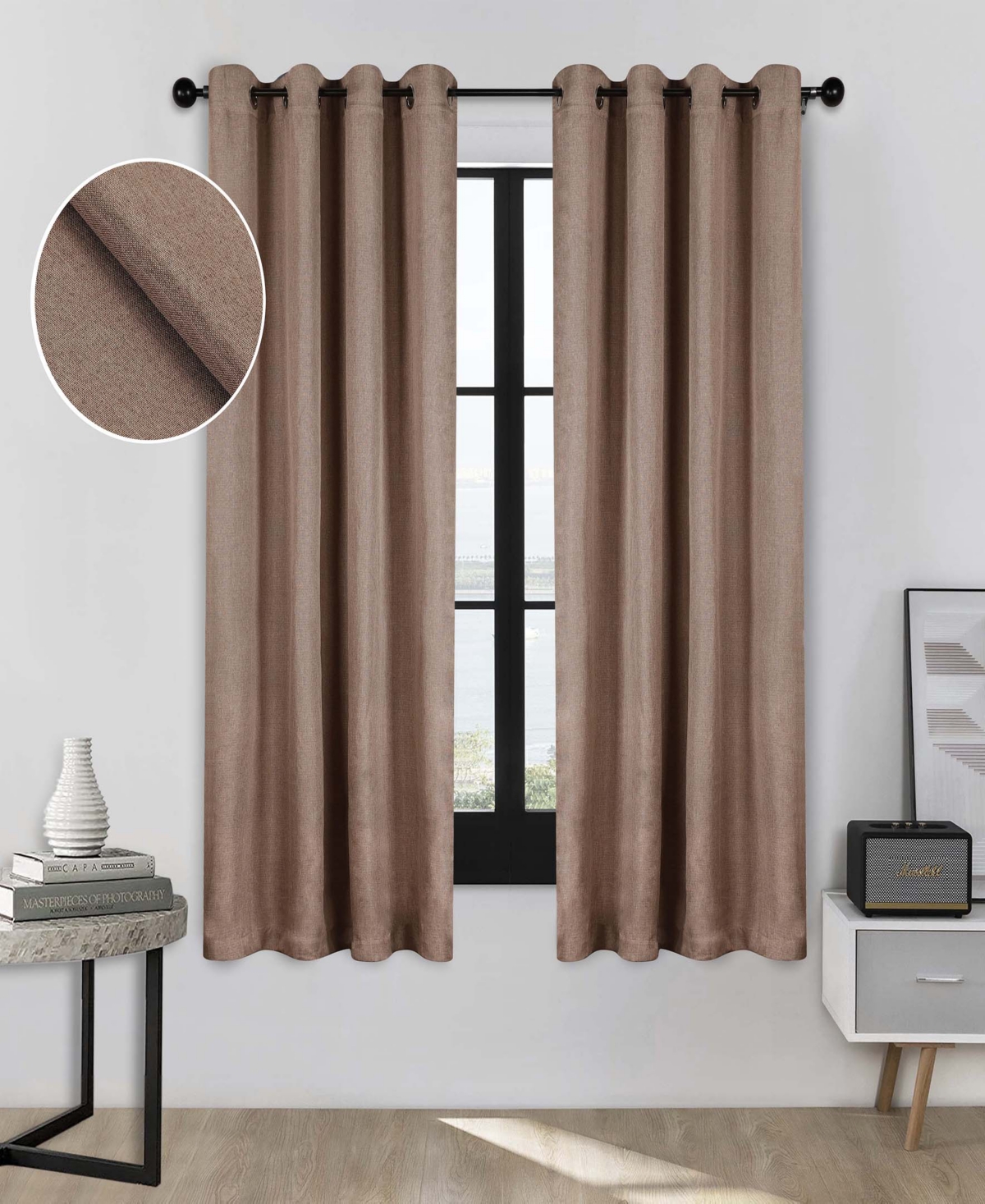Superior Linen-Inspired Classic Room Darkening Modern Fade Resistant -Piece Curtain Set with Grommet Header Top