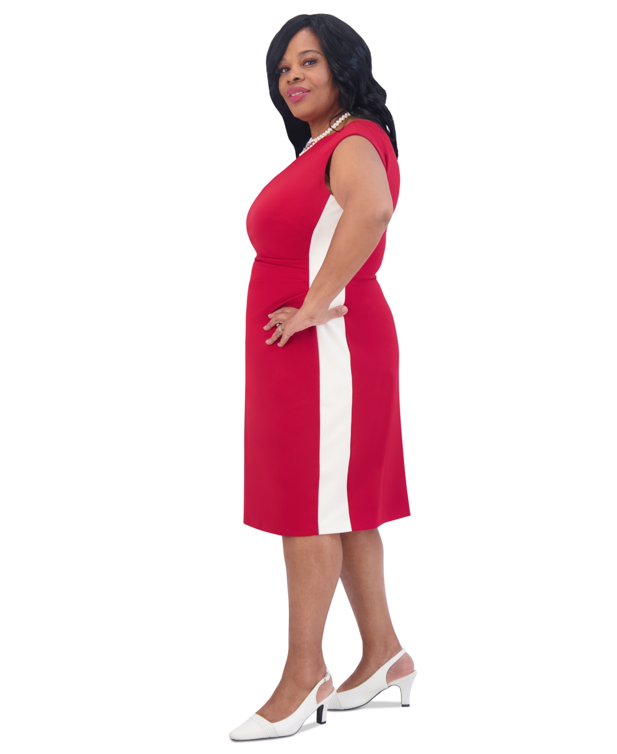 Kasper Women's Boat-Neck Side-Stripe Sheath Dress -Cream