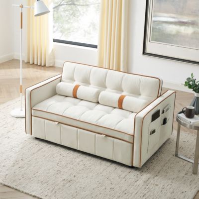 55 Inches Fabric Side Pockets Pull-Out Sofa Bed