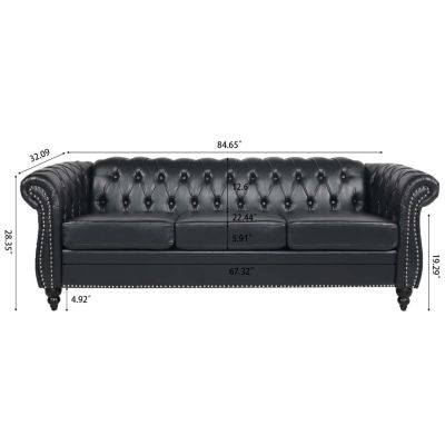 Streamdale 84.65" PU Rolled Arm Chesterfield Three Seater Sofa