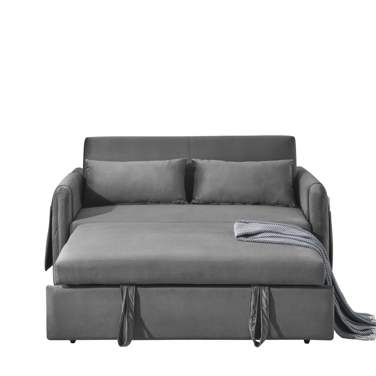 Streamdale Furniture 55" Modern Convertible Sofa Bed With 2 Detachable Arm Pockets, Velvet Loveseat Sofa With Pull Out