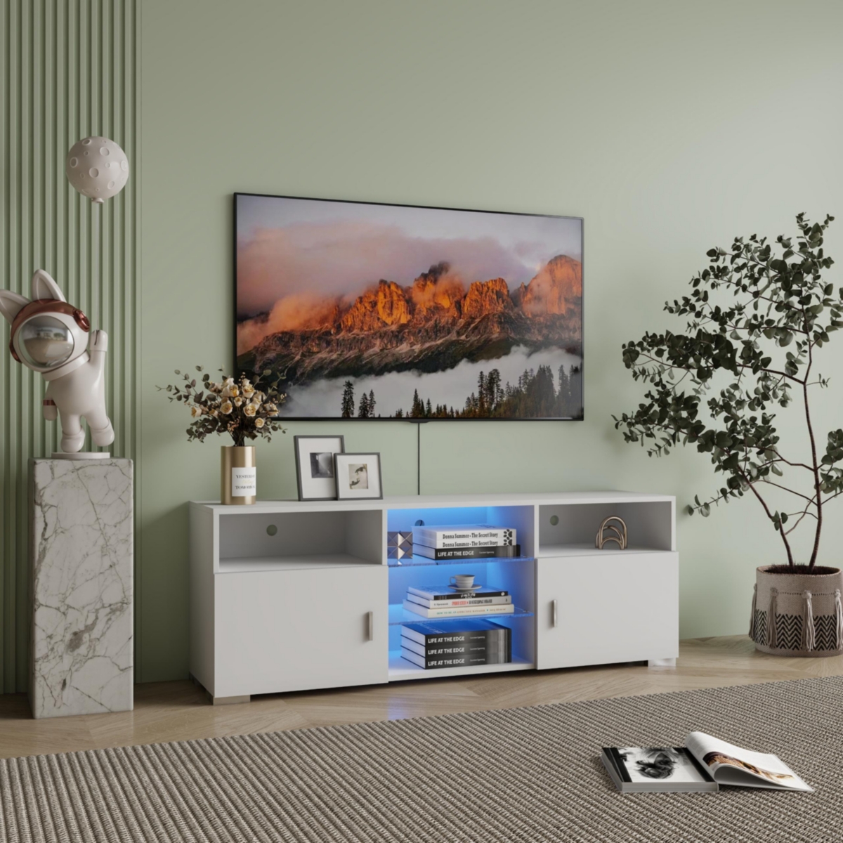 Streamdale Furniture Modern Tv Stand with Drawer and Led Lights