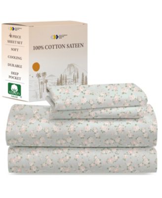 Cotton Sateen Soft Deep Pocket 4-Pc. Sheet & Pillowcase Set, King