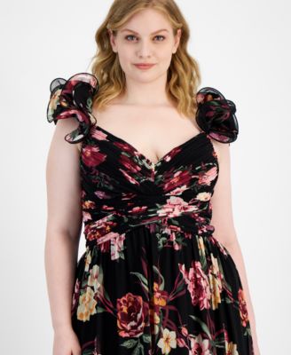 Trendy Plus Size Floral-Print Ruffle-Strap Gown 