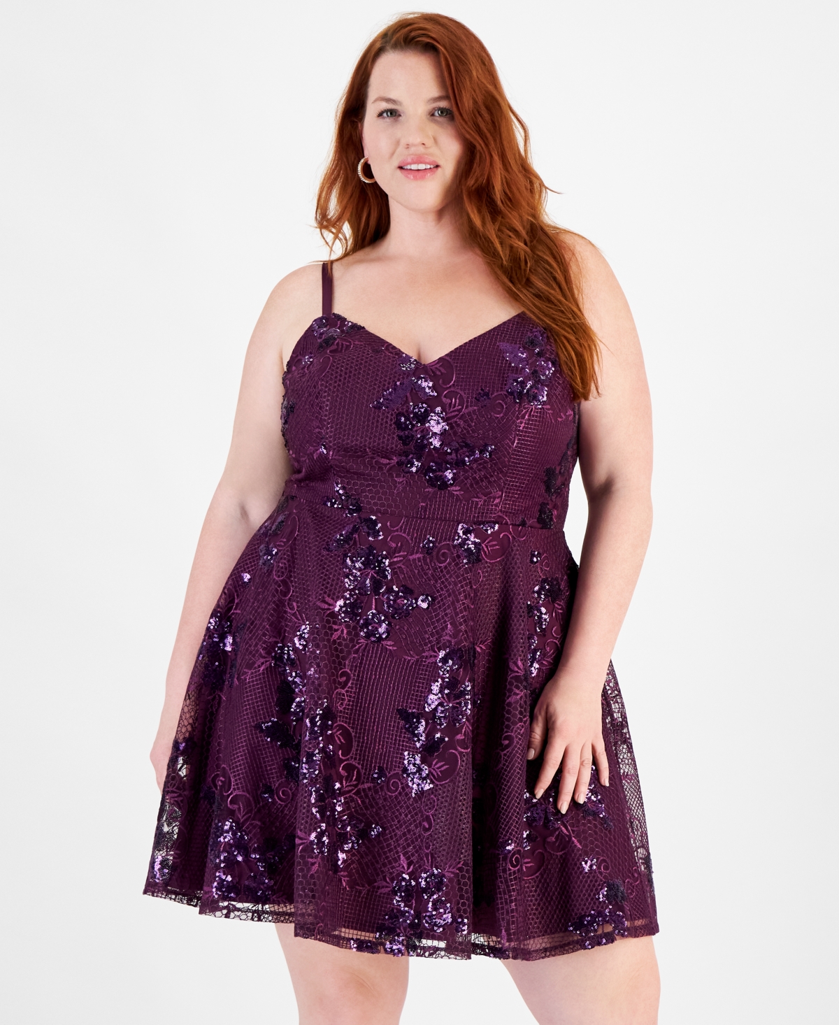 City Studios Trendy Plus Size V-Neck Sequin Fit & Flare Dress