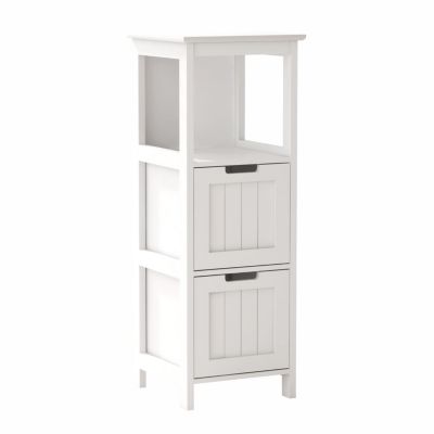 White freestanding bathroom storage cabinet