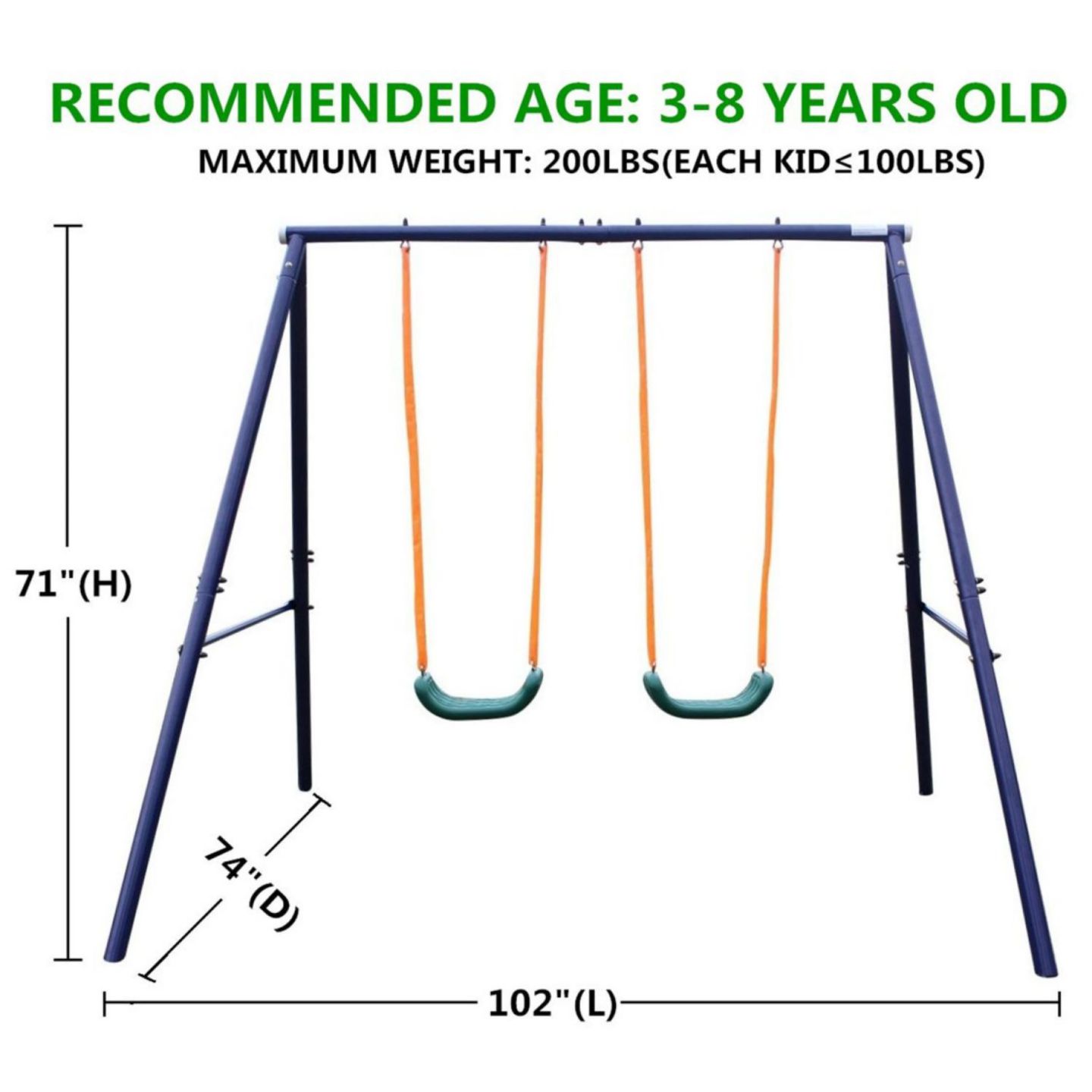 Детские игрушки Streamdale Furniture Streamdale Two Station Steel A-Frame Swing Set with Two Swing Seats, Ages 3-8, цвет: Синий — фото 2