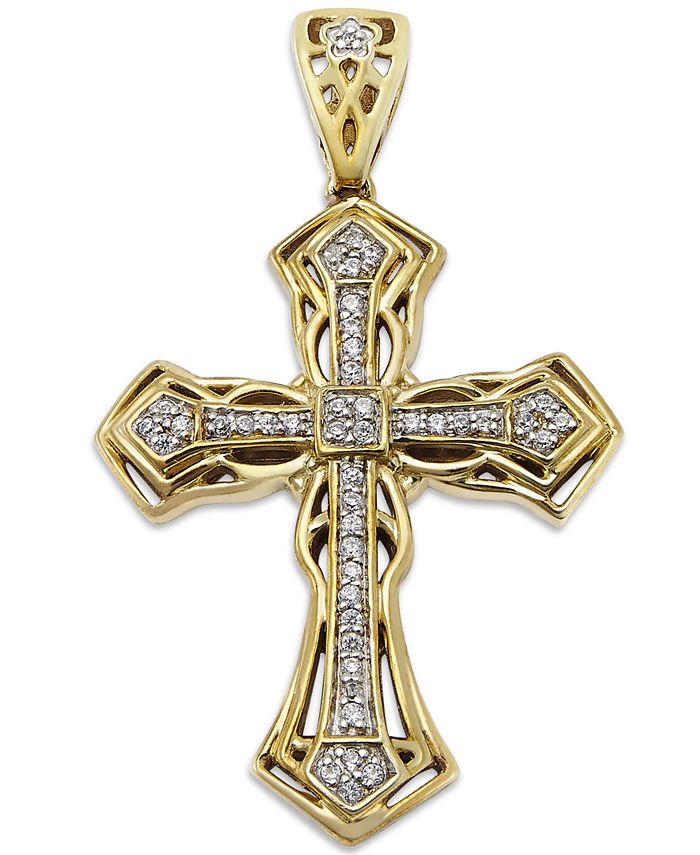 Macy's Men's Diamond Cross Pendant in 10k Gold (1/6 ct. t.w.) - Macy's