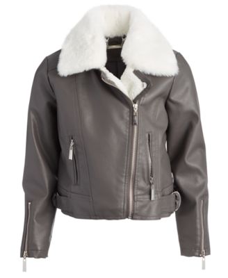 Little & Big Girls Faux-Fur-Collar Moto Jacket