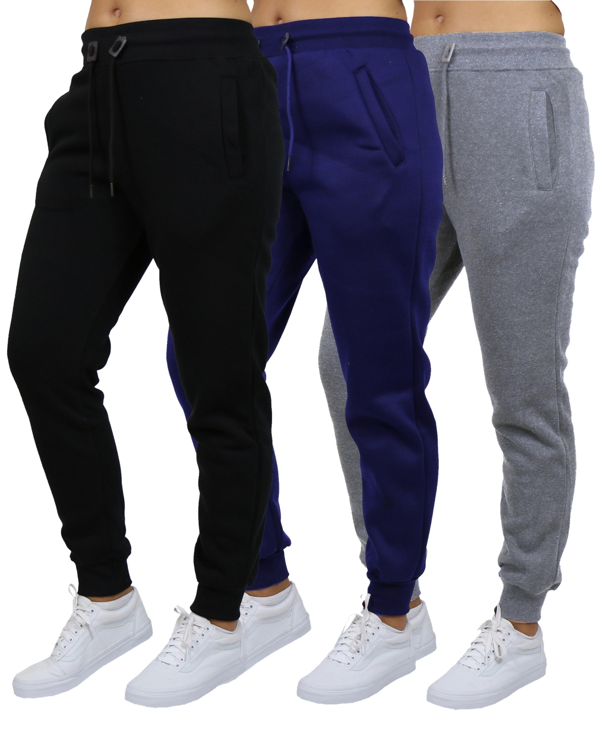Women's Loose-Fit Fleece Jogger Sweatpants-3 Pack - NV-OL-RD