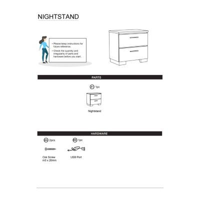 Nightstand with USB Charger & Chrome Accents