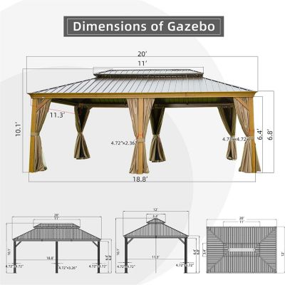 Aluminum Wood Grain Gazebo with Curtains & Netting
