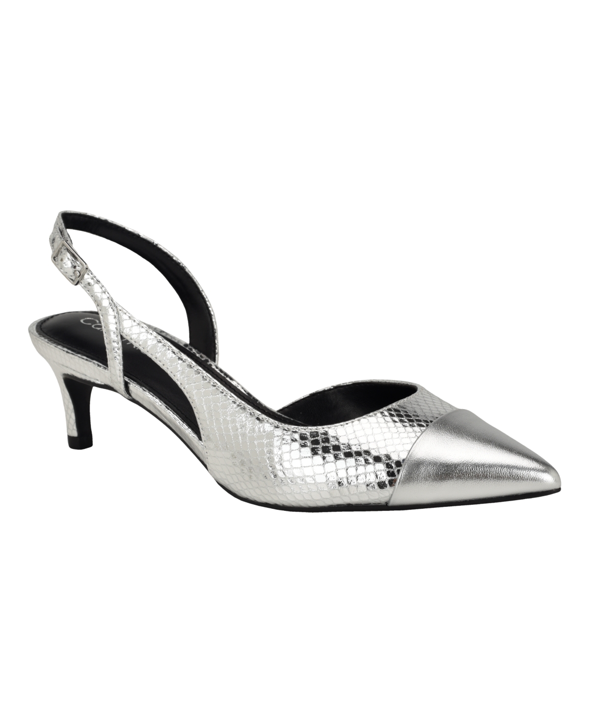 Calvin Klein Slingback Kitten Heel Pump In Silver Snake