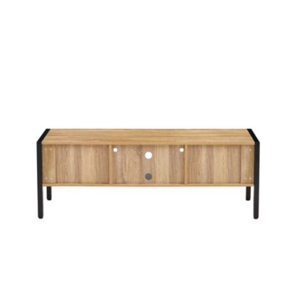  Rattan TV Cabinet with Adjustable Shelf and Colorful Light Strip
