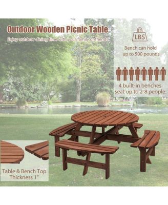 8 Person Wooden Picnic Table with Built-In Benches