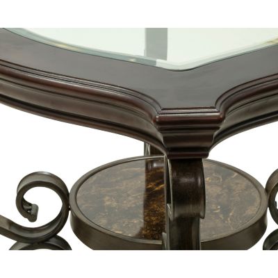 Streamdale Glass Top End Table with Marble Shelf and Metal Legs
