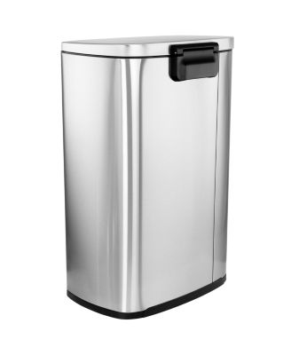 50 Liter/13 Gallon Rectangular Stainless Steel Step Trash Bin with Slow Close Mechanism in Matte Silver