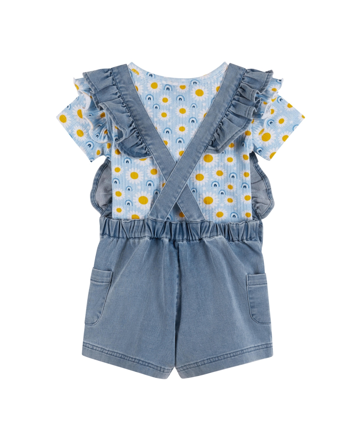 Andy & Evan Little Girls Toddler/ChildRib Knit Tee & Denim Shortall Set - Blue Daisy