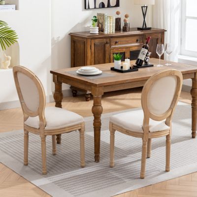 Antique Linen Dining Chairs, Set of 2