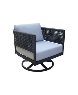 Outdoor 3 Piece Woven Abaca Rope Patio Furniture Set with an End Table and 2 Swivel Chairs