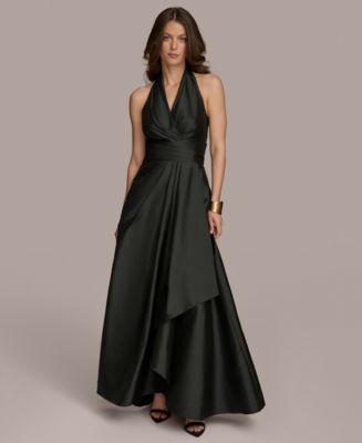 karna formal dress Donna Karan Women's Satin Ruffle Back Gown in Black