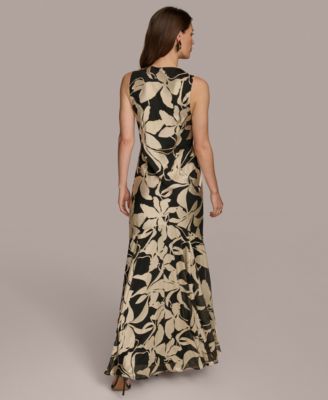 【Donna Karan New York】Cowl-Neck Lined Floral Gown Donna Karan New York Women's Cowl-Neck Lined Floral Gown