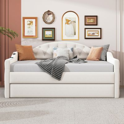 Tufted Daybed with Trundle, Velvet Sofabed