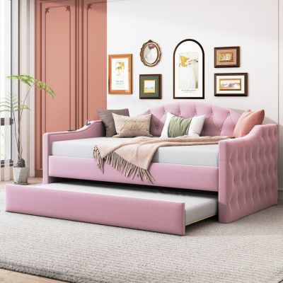Tufted Daybed with Trundle, Velvet Sofabed