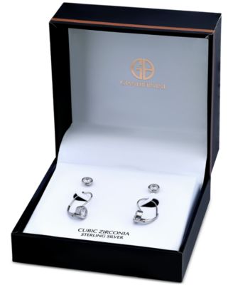 2-Pc. Set Cubic Zirconia Bezel Stud & Leverback Earrings in Sterling Silver, Created for Macy's