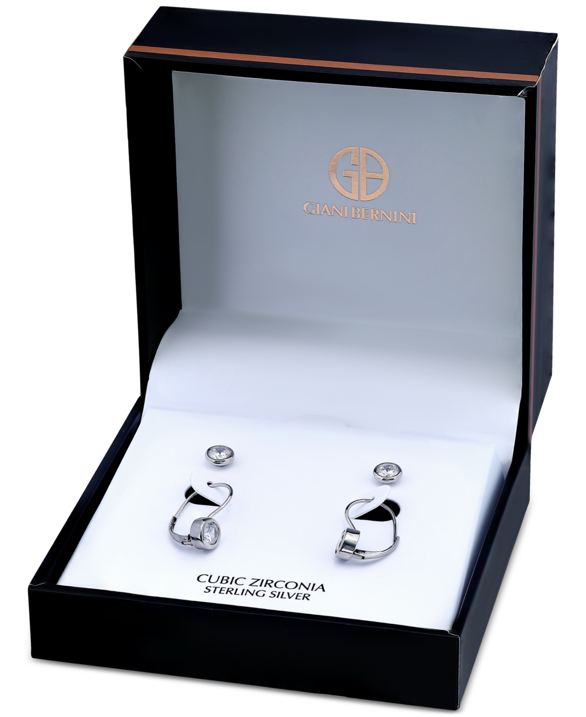 Giani Bernini 2-pc. Set Cubic Zirconia Bezel Stud & Leverback Earrings In Sterling Silver, Created For Macy's In Silver