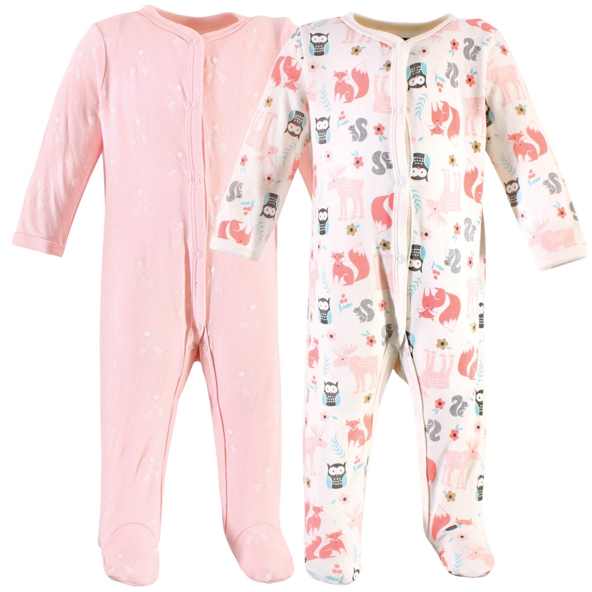 Hudson Baby Girls Cotton Snap Sleep and Play 2pk, Modern Pink Safari, 0-3 Months