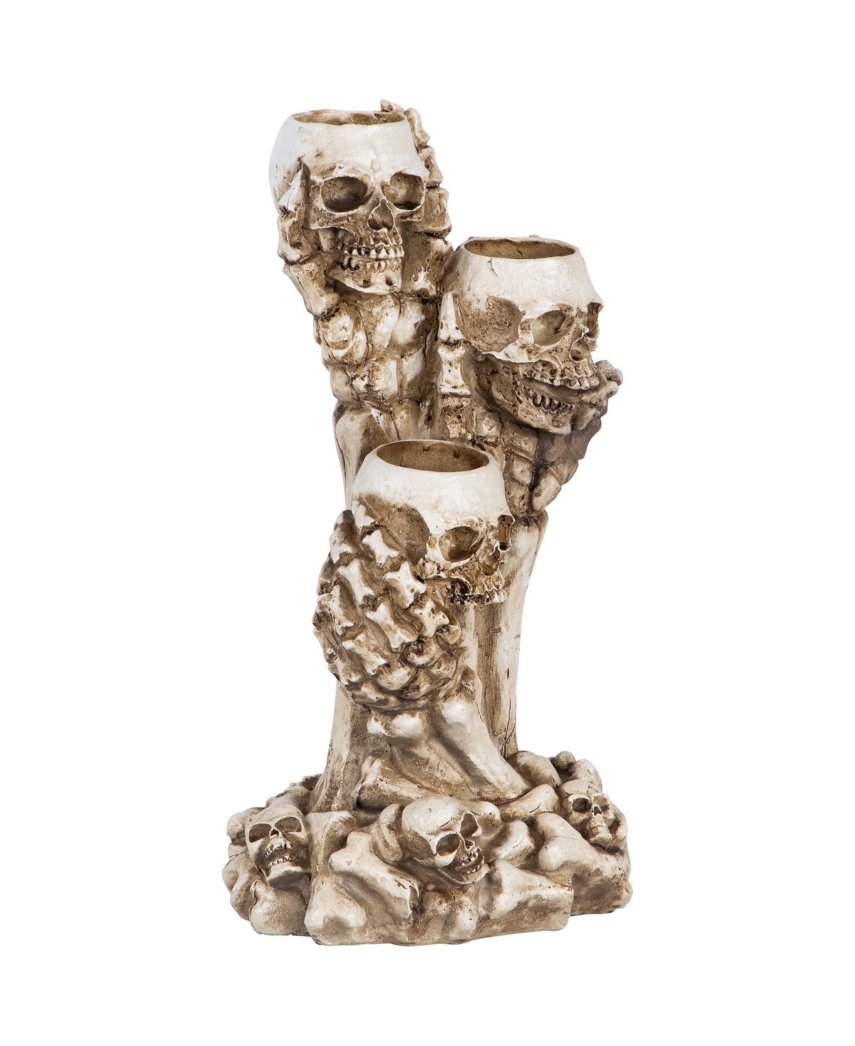 Northlight 12" Triple Skulls Halloween Tea Light Candle Holder In Beige