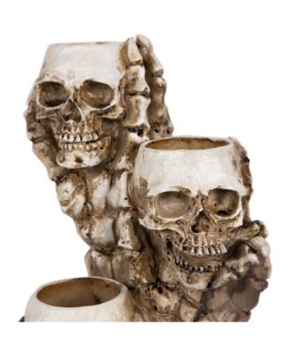 12" Triple Skulls Halloween Tea Light Candle Holder