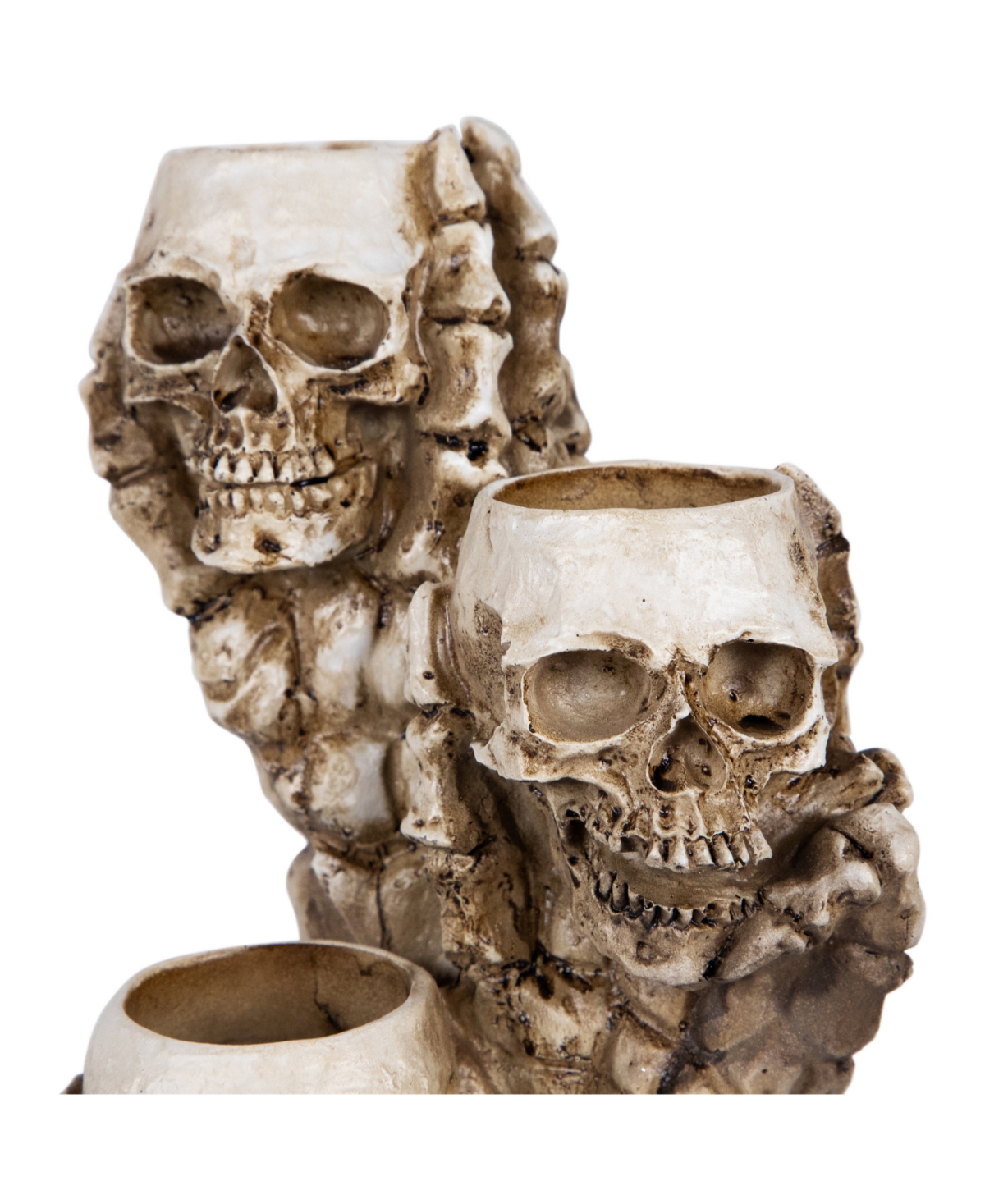 Northlight 12" Triple Skulls Halloween Tea Light Candle Holder In Beige