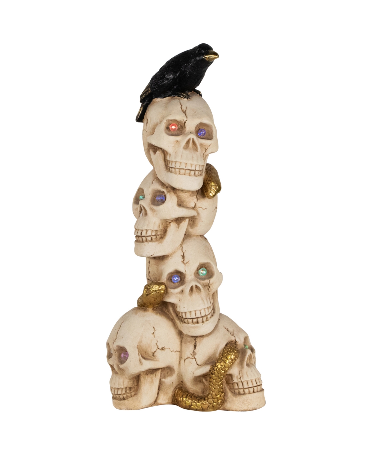27.5" Led Lighted Skull Tower with Raven Halloween Decoration - Beige