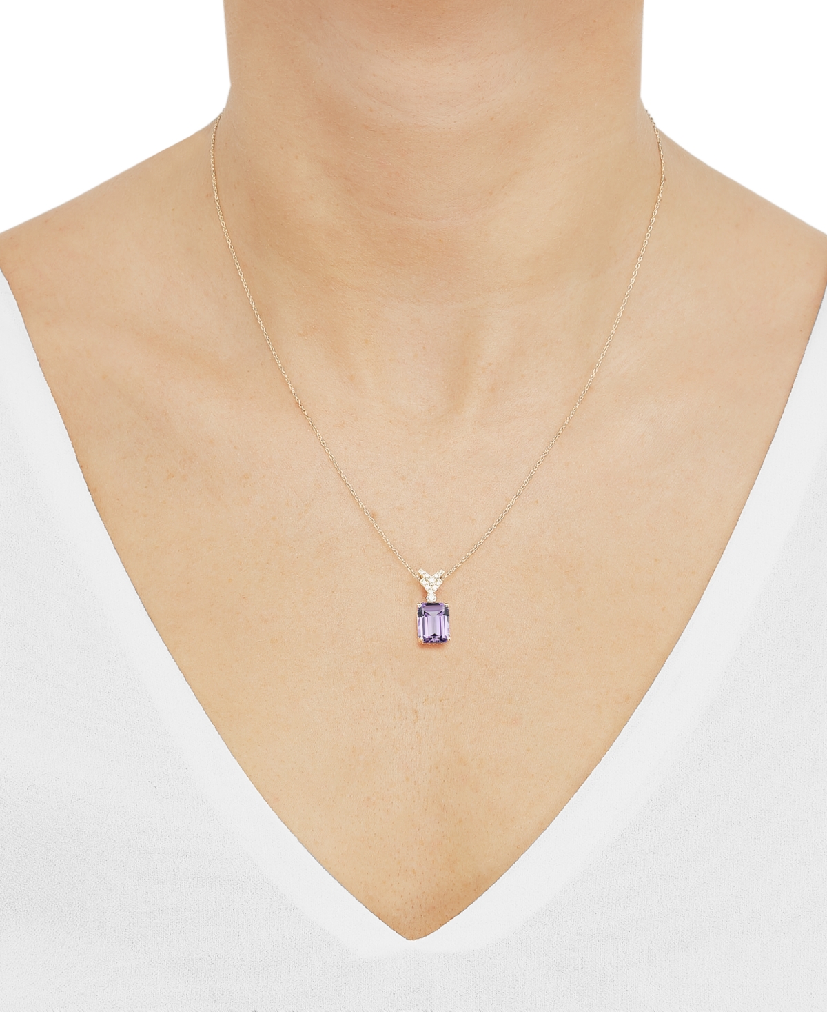 MACY'S PINK AMETHYST (2-1/6 CT. T.W.) & DIAMOND (1/10 CT. T.W.) 18" PENDANT NECKLACE IN 14K GOLD 