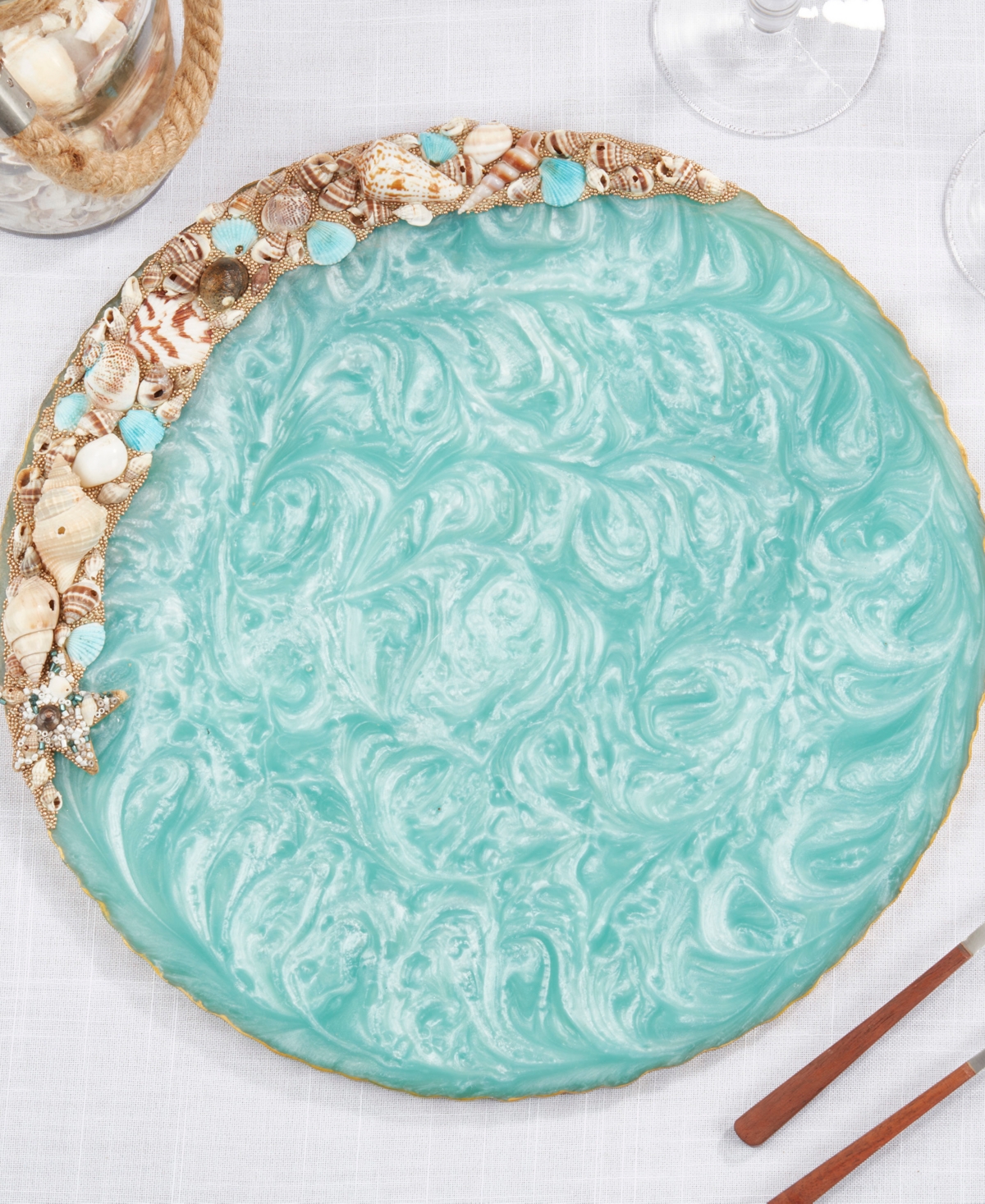 Saro Lifestyle Resin Enchanted Seashell Placemat Set Of 4,14"x14" In Ivory